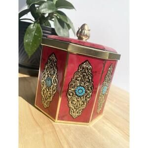 Vtg Embossed Retro Lidded Biscuit Tea Tin Canister England Blue Bird Confection